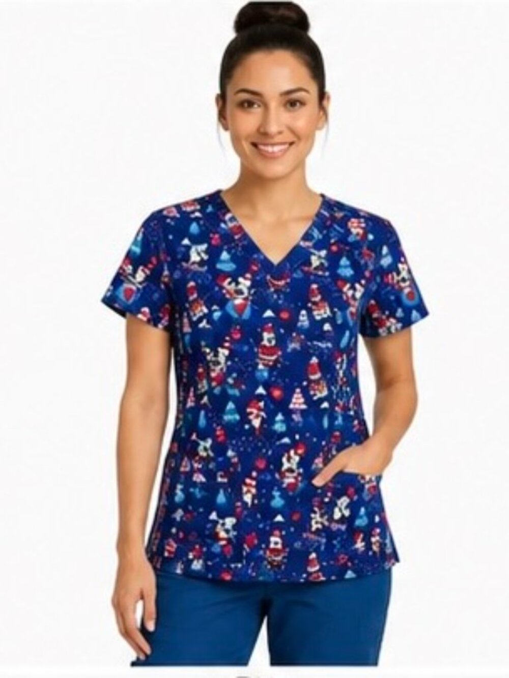 Gabby Brooke XL Christmas Scrub Set Healing Hands Blue Holiday Snowman